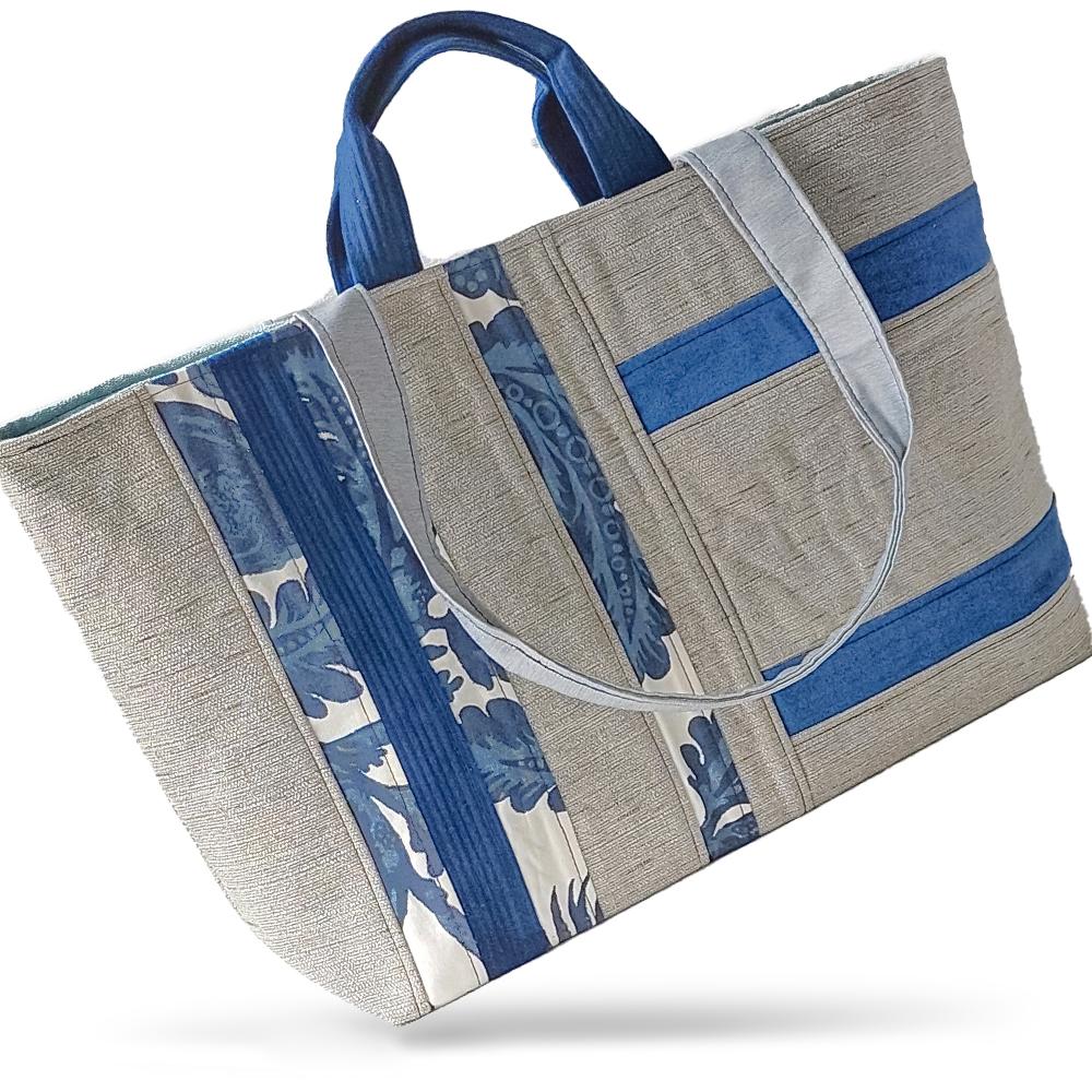 Bolsa Tote Sustentável Cinza com Detalhe Azul - Trapoos & Cia