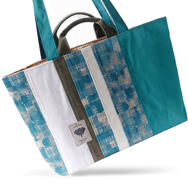 Bolsa Tote Sustentável Azul e Cinza - Trapoos & Cia