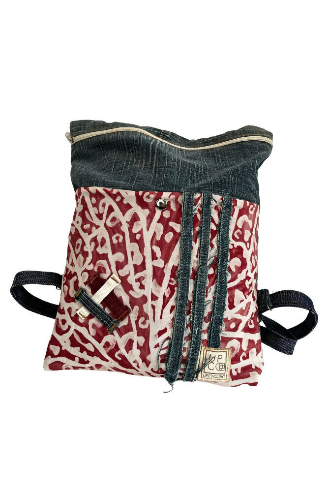 Mochila Eco Jeans Estampa Vermelho Escuro